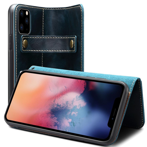 iPhone 11 Pro Denior Oil Wax Cowhide DK Magnetic Button Horizontal Flip Leather Case with Holder & Card Slots & Wallet(Dark Blue)