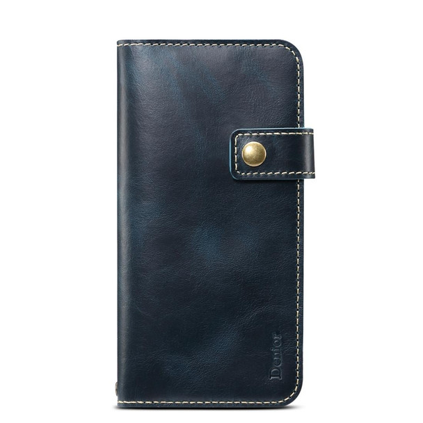 iPhone 11 Pro Denior Oil Wax Cowhide DK Magnetic Button Horizontal Flip Leather Case with Holder & Card Slots & Wallet(Dark Blue)
