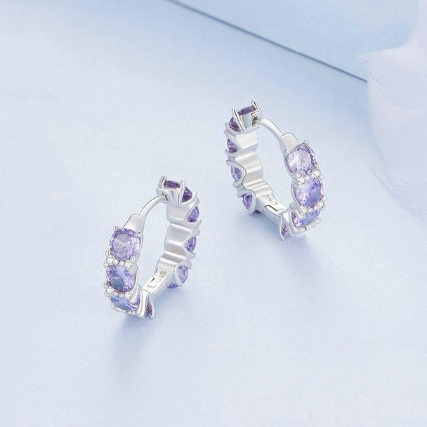 BSE749 Sterling Silver S925 White Gold Plated Purple Zirconia Earrings