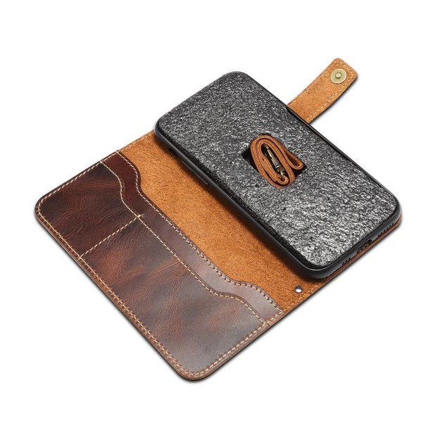 iPhone 11 Pro Denior Oil Wax Cowhide DK Magnetic Button Horizontal Flip Leather Case with Holder & Card Slots & Wallet(Brown)