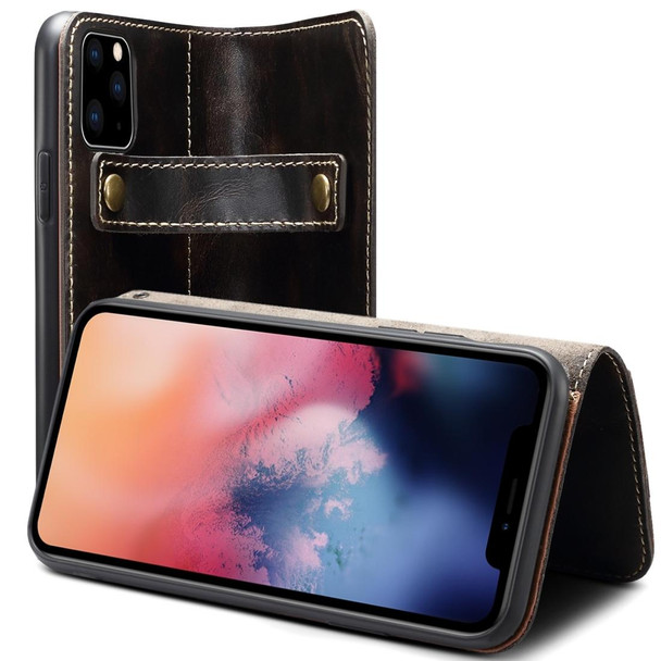 iPhone 11 Pro Denior Oil Wax Cowhide DK Magnetic Button Horizontal Flip Leather Case with Holder & Card Slots & Wallet(Black)