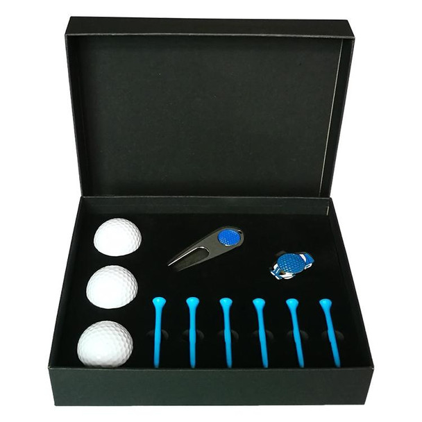 11 in 1 6 Golf Tees + Divot Tool + 3 Golf Balls Gift Box Set (Blue)