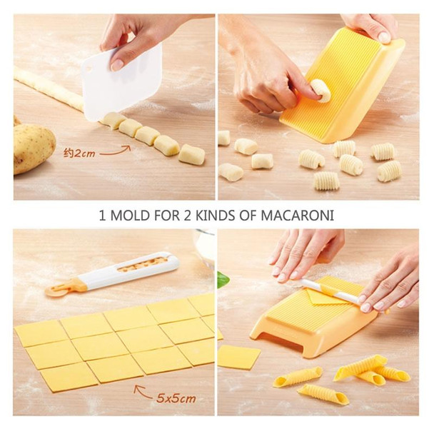 2 PCS Plastic Pasta Macaroni Board Spaghetti Maker Rolling Pin Mold Kitchen Tool(Yellow)