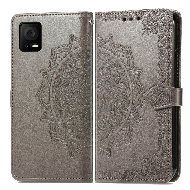 For TCL 405 Mandala Flower Embossed Leatherette Phone Case(Gray)