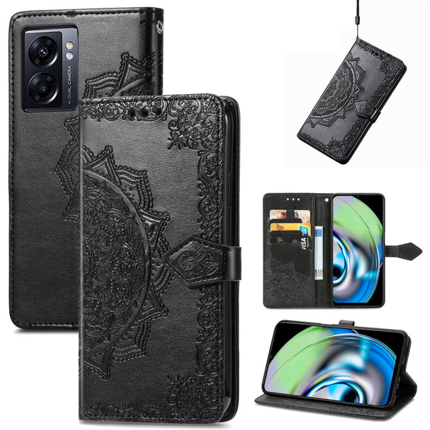 For Realme V23 Mandala Flower Embossed Leatherette Phone Case(Black)