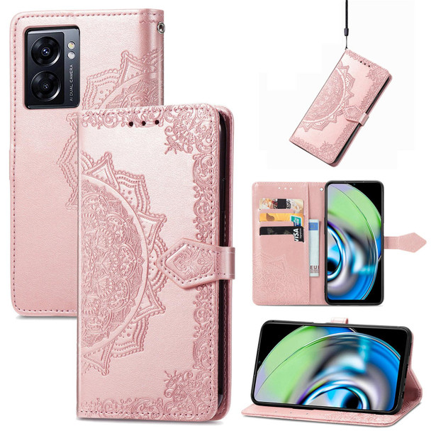 For Realme V23 Mandala Flower Embossed Leatherette Phone Case(Rose Gold)