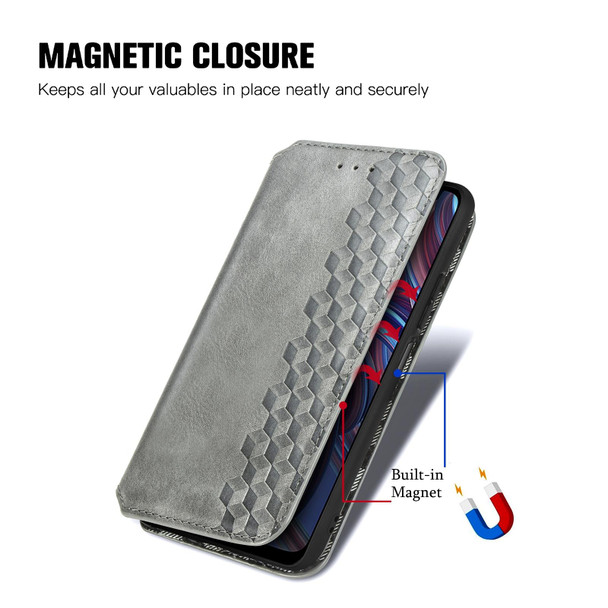 For ZTE Blade A72 4G Cubic Grid Pressed Magnetic Leather Phone Case(Gray)