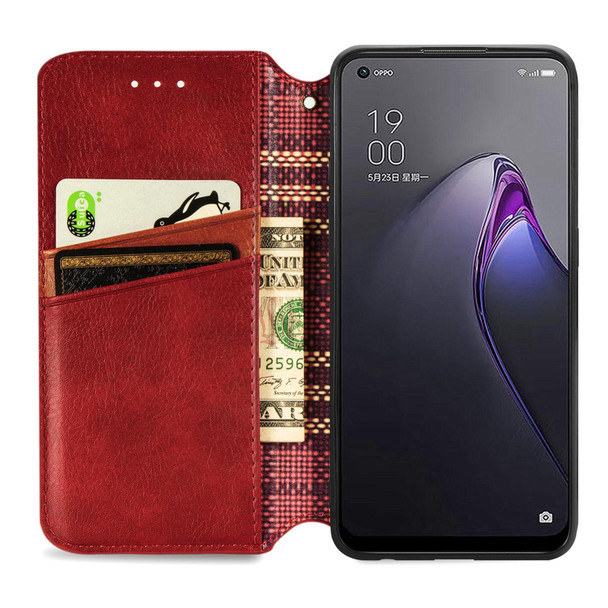For OPPO Reno8 Cubic Grid Pressed Magnetic Leatherette Phone Case(Red)