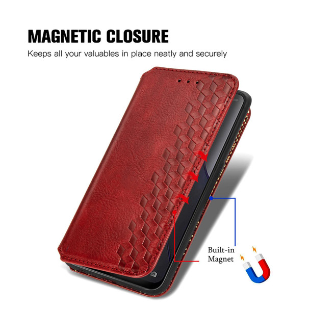 For OPPO Reno8 Cubic Grid Pressed Magnetic Leatherette Phone Case(Red)