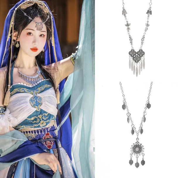 2pcs Ethnic Wind Headdress Necklace Photo Shoot Jewelry(A)
