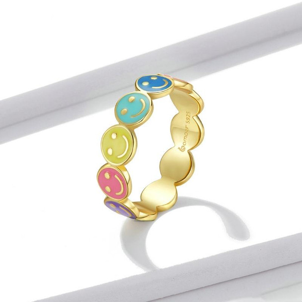 BSR220 Sterling Silver S925 Colorful Smiley Face Drip Oil Ring(No.5)