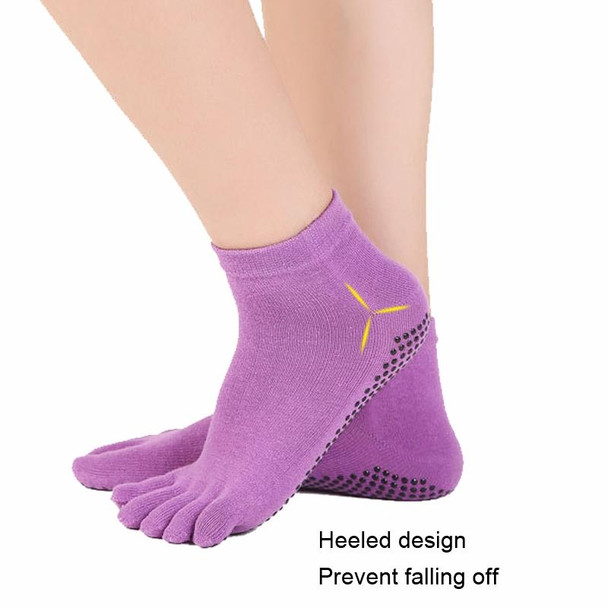 Non-slip Open Finger Yoga Sports Gloves+Five Finger Yoga Socks Set, Size: One Size(Purple)