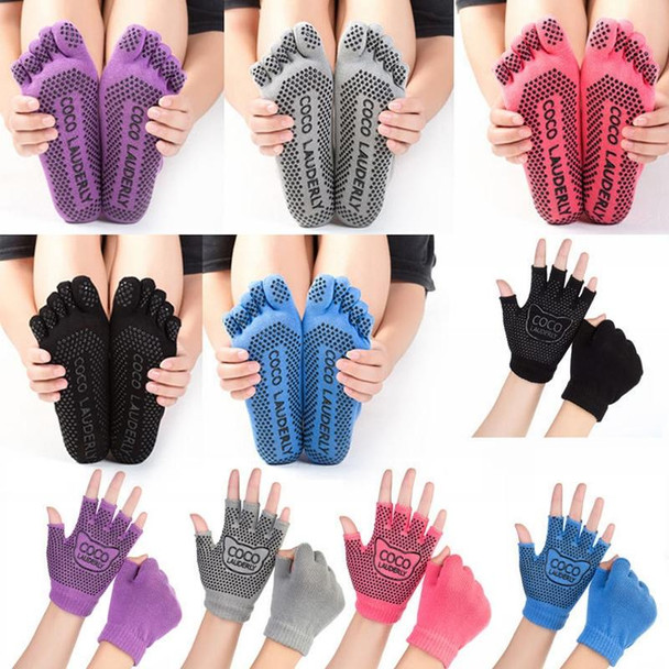 Non-slip Open Finger Yoga Sports Gloves+Five Finger Yoga Socks Set, Size: One Size(Black)