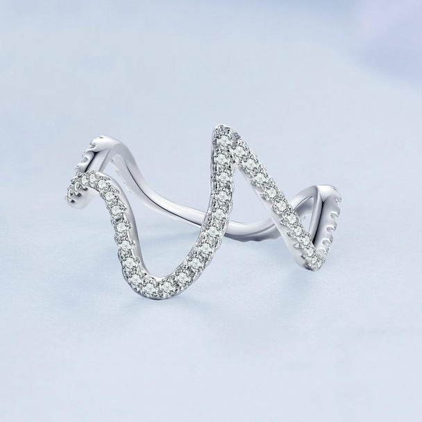 BSR314 Sterling Silver S925 Simple Geometric Wavy White Gold Plated Zircon Ring(No.8)