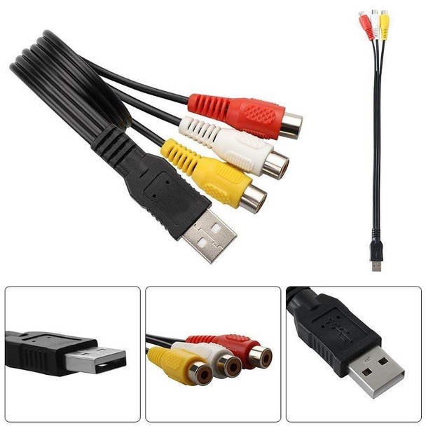 USB to 3 RCA Bus 1 Male 3 Female AV Audio Cable, Size: 25cm