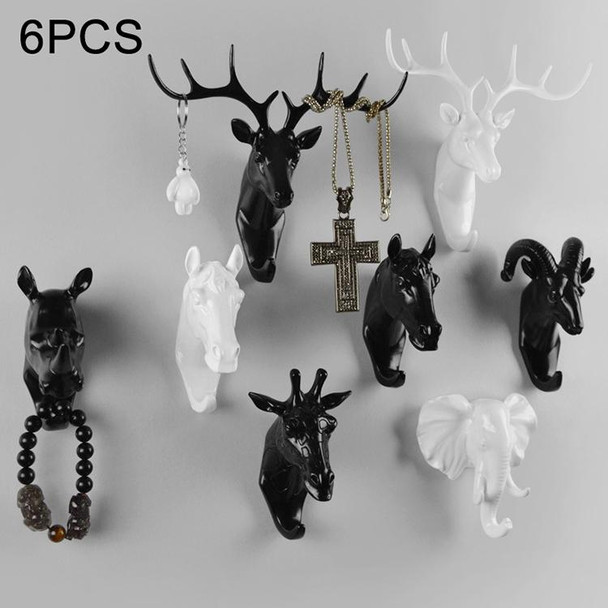 6 PCS Creative Three-dimensional Multifunctional Deer Head Animal Decorative Hook Coat Hook Retro Clothes Hanging Creative Home Crafts, Random Style Delivery