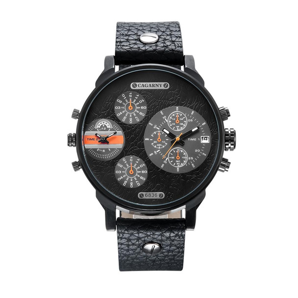 CAGARNY 6836 Fashion Waterproof Dual Quartz Movement Wrist Watch with Leatherette Band