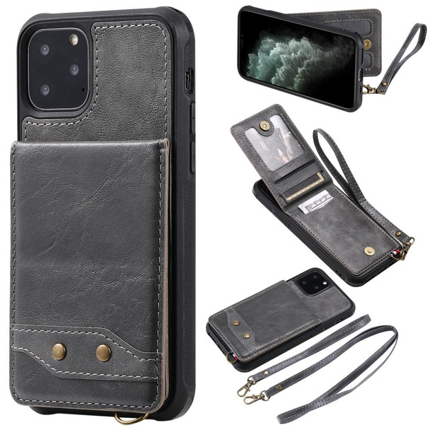 iPhone 11 Pro Vertical Flip Wallet Shockproof Back Cover Protective Case with Holder & Card Slots & Lanyard & Photos Frames(Gray)