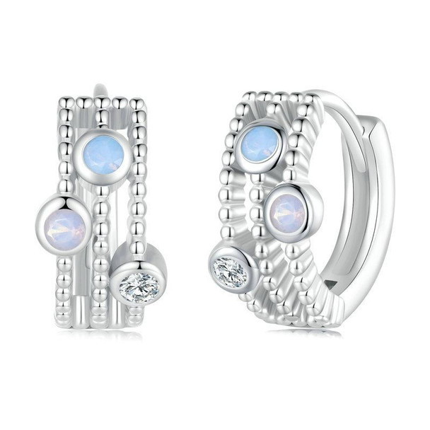 BSE768 Sterling Silver S925 Peas Platinum Zircon Opal Earrings