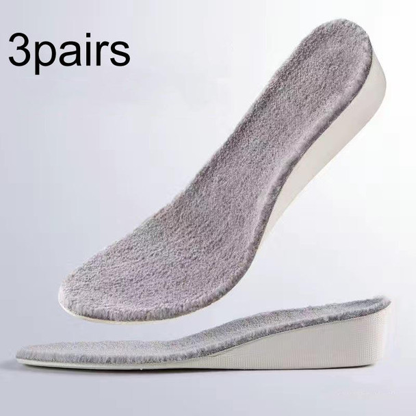 3pairs Winter Velvet Insoles Warm Inner Height Increase Insoles 3.5cm Gray(41)