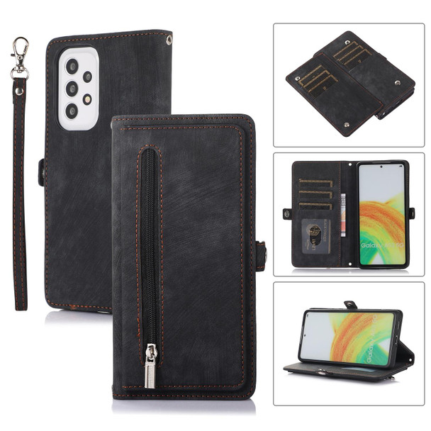 For Samsung Galaxy A23 Zipper Card Slot Buckle Wallet Leatherette Phone Case(Black)