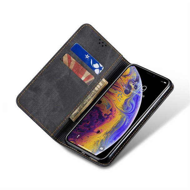 iPhone XS Max Denim Texture Casual Style Horizontal Flip Leather Case with Holder & Card Slots & Wallet(Black)