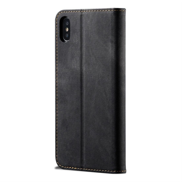 iPhone XS Max Denim Texture Casual Style Horizontal Flip Leather Case with Holder & Card Slots & Wallet(Black)