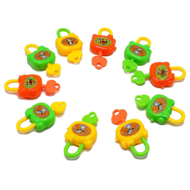 10 PCS Colorful Plastic Cartoon Toy Lock for Kids with Keys Birthday Toy, Random Color Delivery