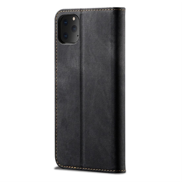 iPhone 11 Pro Denim Texture Casual Style Horizontal Flip Leather Case with Holder & Card Slots & Wallet(Black)