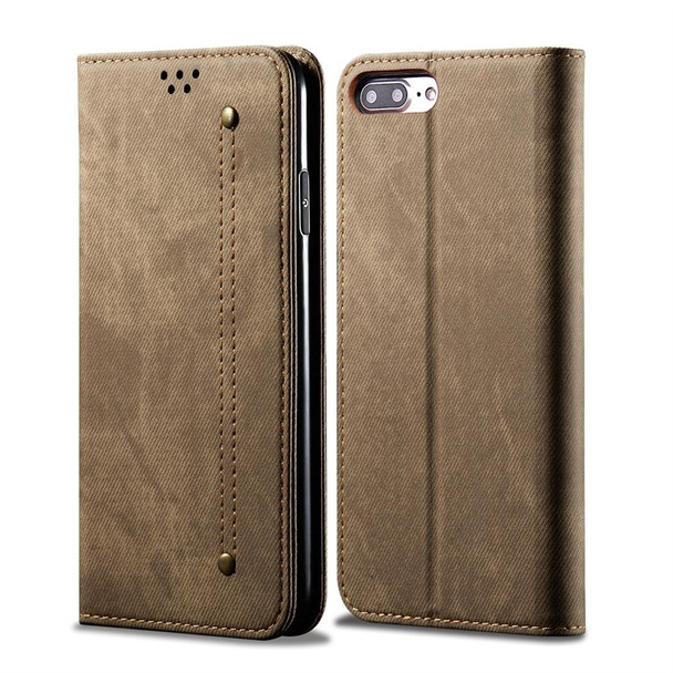 iPhone 7 Plus / 8 Plus Denim Texture Casual Style Horizontal Flip Leather Case with Holder & Card Slots & Wallet(Khaki)