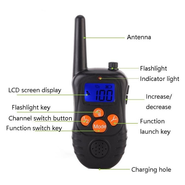 998DC Bark Stopper Remote Control Electric Shock Collar Dog Training Device, Plug Type:EU Plug