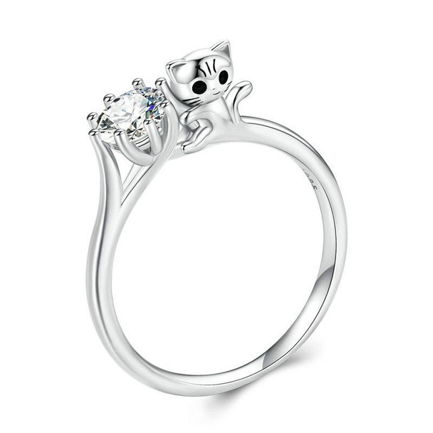 BSR351 Sterling Silver S925 Cat Zircon Platinum Plated Animal Ring(No.8)