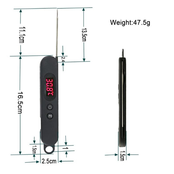 2 PCS Folding Digital Meat Thermometer Probe Wireless Instant Read Kitchen Cooking Food Long Stainless Steel Probe BBQ Thermometer