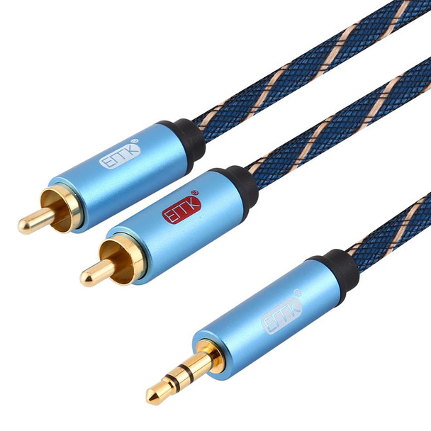 EMK 3.5mm Jack Male to 2 x RCA Male Gold Plated Connector Speaker Audio Cable, Cable Length:1m(Dark Blue)