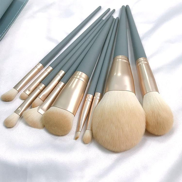 10 PCS / Set Makeup Brush Corn Silk Fiber Hair Loose Powder Brush Face And Eye Makeup Brush, Style:With Green Cylinder