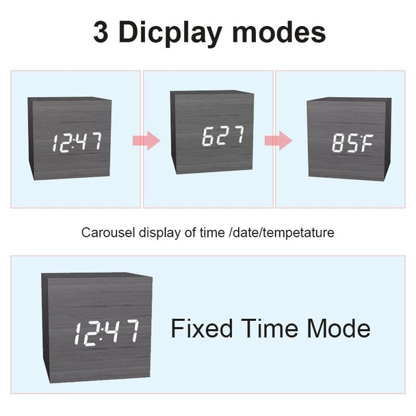 Multicolor Sounds Control Wooden Clock Modern Digital LED Desk Alarm Clock Thermometer Timer White Wood