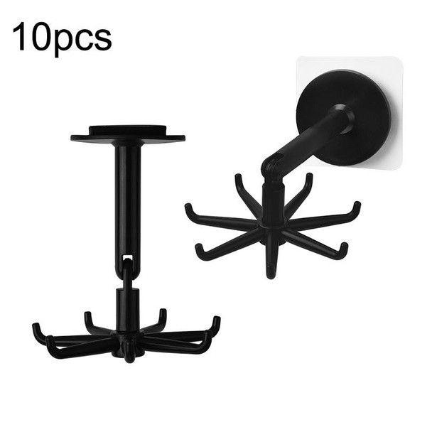 10pcs Multifunctional Rotating 7 Claws Hook Kitchen Storage 360 Degrees Without Trace Hooks(Black)