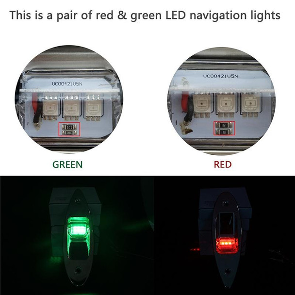 D2944 1W 12V Marine Boat Waterproof Navigational LED Side Bow Tear Drop Lights (Green and Red)