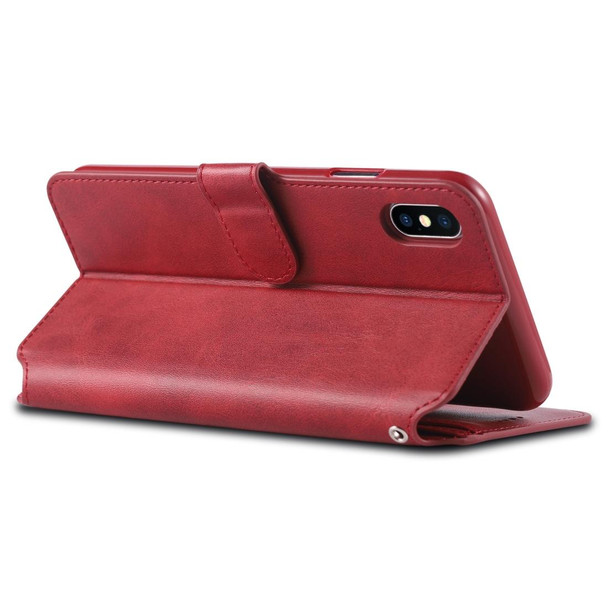 iPhone XS Max AZNS Calf Texture Magnetic Horizontal Flip PU Leather Case with Holder & Card Slots & Photo Frame(Red)