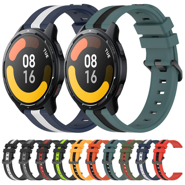 For Xiaomi MI Watch S1 Active 22mm Vertical Two-Color Silicone Watch Band(Black+Grey)