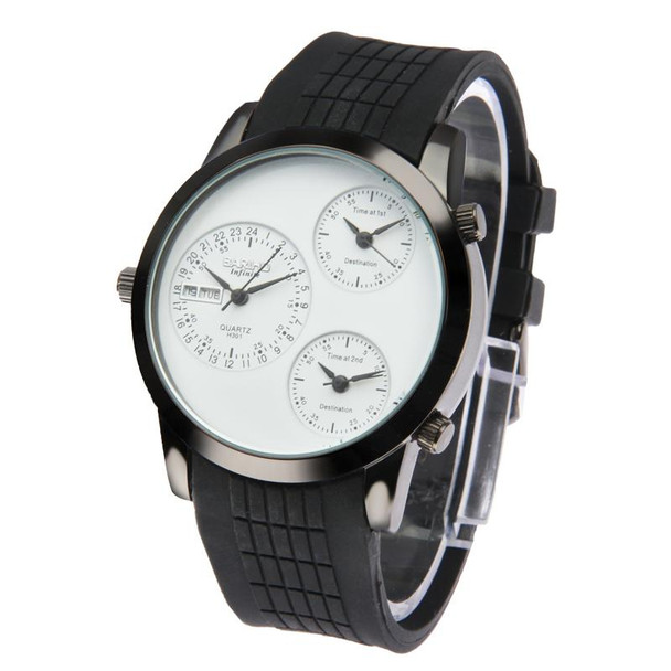 Fashion 3 Dial Quartz Wrist Calendar Watch with Silicone Strap (White)