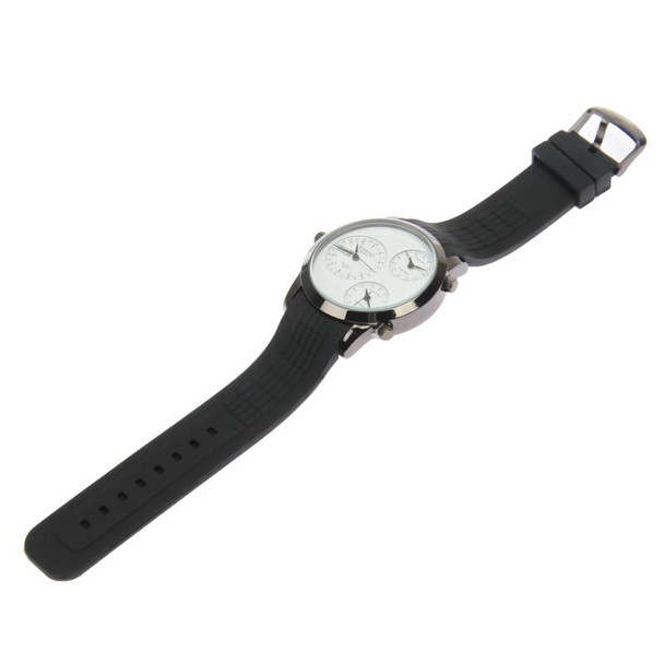 Fashion 3 Dial Quartz Wrist Calendar Watch with Silicone Strap (White)