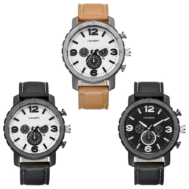 CAGARNY 6845 Fashion Dual Quartz Movement Wrist Watch with Leatherette Band(Black Band White Window)