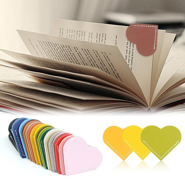 10pcs Mini Business Student Library Portable PU Leatherette Heart Shaped Bookmark(Light Blue)