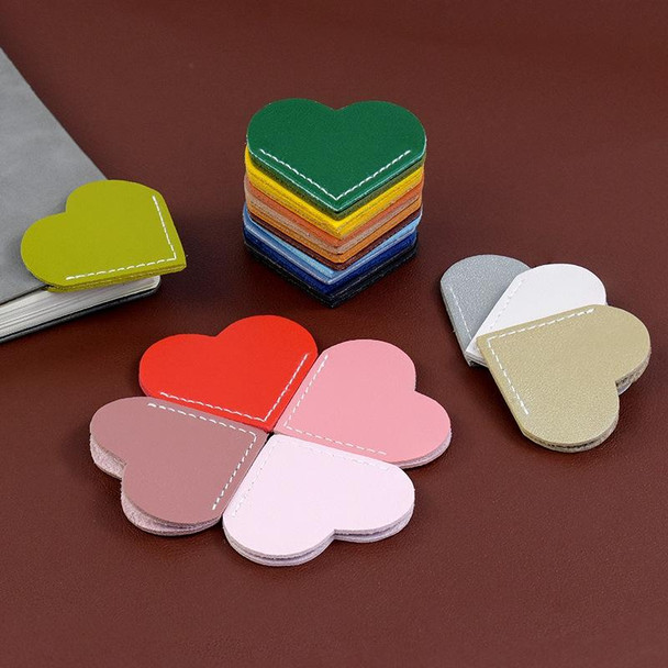 10pcs Mini Business Student Library Portable PU Leatherette Heart Shaped Bookmark(Rose Red)