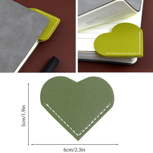 10pcs Mini Business Student Library Portable PU Leatherette Heart Shaped Bookmark(Grass Green)