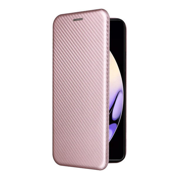 For Realme 10 Pro Carbon Fiber Texture Flip Leatherette Phone Case(Pink)