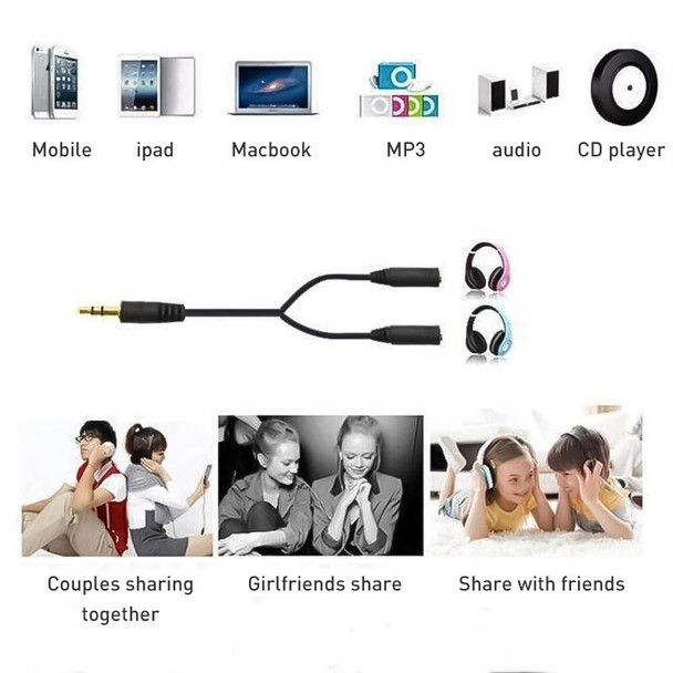 3.5mm Male to Dual 3.5mm Female Earphone Splitter adapter, Length: Approx 25cm