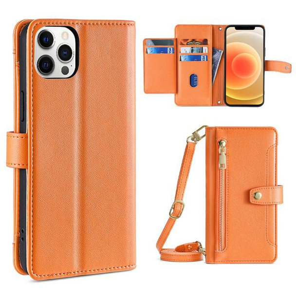 For iPhone 12 Pro Max Sheep Texture Cross-body Zipper Wallet Leatherette Phone Case(Orange)