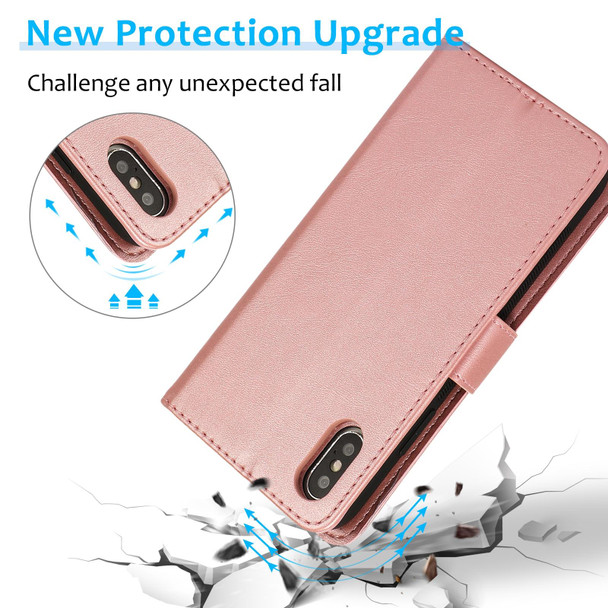 Calf Texture 2 in 1 Detachable Magnetic Back Cover Horizontal Flip Leatherette Case with Holder & Card Slots & Wallet & Photo Frame - iPhone XS / X(Rose Gold)